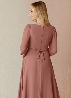 Azazie Leonia Bridesmaid Dresses Cedar Rose A-Line Long Sleeve Chiffon Dress image7