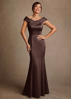 Azazie Aberdeen Mother of the Bride Dresses Ganache Sheath Pleated Stretch Satin Dress image1