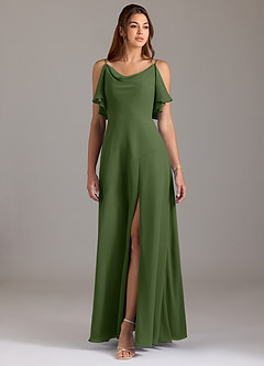 Azazie Darcia Bridesmaid Dresses Olive A-Line Side Slit Chiffon Dress image3