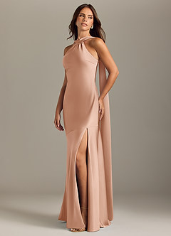Azazie Kinsley Bridesmaid Dresses Rose Gold Mermaid Side Slit Stretch Satin Dress image3