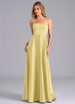 Azazie Elita Bridesmaid Dresses Lemon Sorbet A-Line Pleated Stretch Satin Dress image6