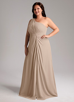 Azazie Brooke Bridesmaid Dresses Taupe A-Line One Shoulder Chiffon Dress image1