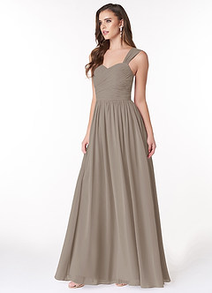 Azazie Zapheira Robes de demoiselle d'honneur Robe Trapèze en Mousseline de soie Rayé Taupe image3