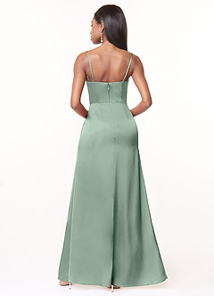 Azazie Maci Brautjungfernkleider A-Linie V-Hals Gefaltet Stretch-Satin Kleid Agave image2