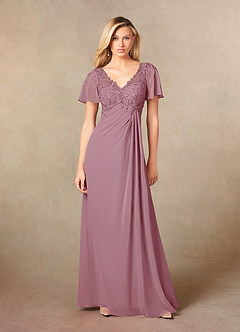 Azazie Holga Mother of the Bride Dresses Vintage Mauve A-Line V-Neck Lace Chiffon Dress image4