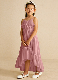 Azazie Karmen Flower Girl Dresses Dusty Rose A-Line Ruched Chiffon Dress image2