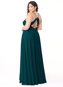 Azazie Avelina Robes de demoiselle d'honneur Robe Trapèze en Mousseline de soie Col V plissé Vert Pin image9
