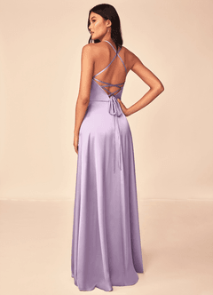 Azazie Mei Bridesmaid Dresses Frosted Lilac A-Line V-Neck Stretch Satin Dress image2