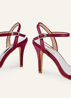 front Champagnerfarbene High Heels aus Satin mit Knöchelriemen