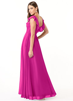 Azazie Jinny Brautjungfernkleider A-Linie Quadratischer Ausschnitt Gerüscht Chiffon Kleid Fuchsia image8