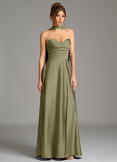 Azazie Ayla Bridesmaid Dresses Pistachio A-Line Corset Stretch Satin Dress image4