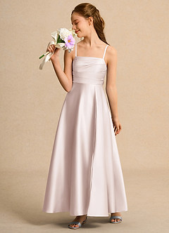 Azazie Pebbles Junior Formal Flower Girl Klänningar Klä A-Line i Matt satäng Plisserad image5