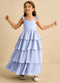 Azazie Boba Blumenmädchenkleider A-Linie Rechteckiger Ausschnitt Chiffon Kleid Eis image3