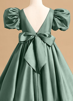 Azazie Jellybean Sukienki dla dziewczynek sypiących kwiaty Suknia balowa Marszczony Matowy satynowy Długość herbaty Sukienka image5