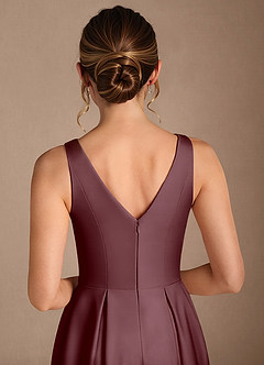 Azazie Fulton Mother of the Bride Dresses Sangria A-Line Pleated Stretch Satin Dress image6