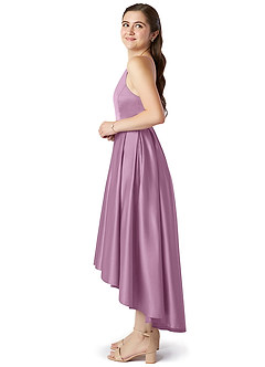 Azazie Jemima Junior Wisteria A-Line with Pockets Stretch Satin Dress image3