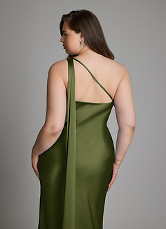 Azazie Juniper Bridesmaid Dresses Olive Mermaid One Shoulder Stretch Satin Dress image13