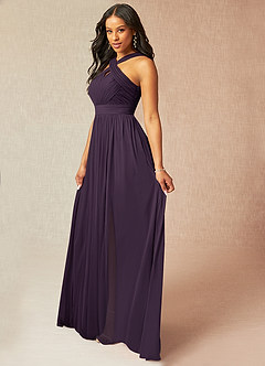 Azazie Hillian Bridesmaid Dresses Plum A-Line Halter Pleated Mesh Dress image9