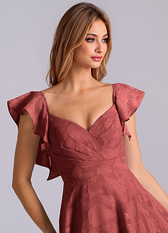 Azazie Leilani Brautjungfernkleider A-Linie Herzausschnitt Blumen-Burnout Kleid Terrakotta image7