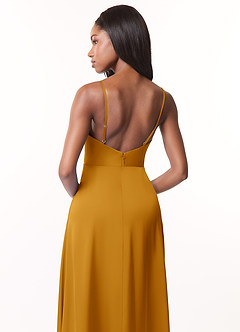 Azazie Brielle Bridesmaid Dresses Butterscotch A-Line Cowl Spaghetti Straps Stretch Satin Dress image5