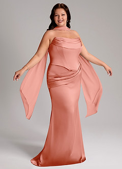 Azazie Sorrel Bridesmaid Dresses Coral Mermaid Strapless Stretch Satin Convertible Dress image9
