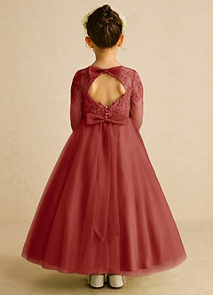 Azazie Precious Robe Demoiselle D'honneur Fillette Robe Trapèze en Tulle Dentelle Terracotta image1