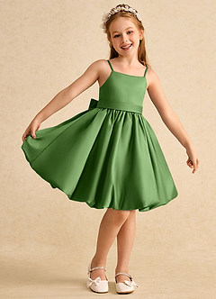 Azazie Davine Flower Girl Dresses Basil A-Line Spaghetti Strap Matte Satin Dress image2
