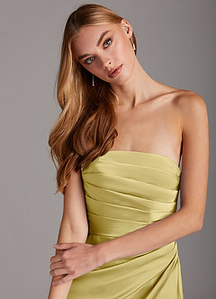 Azazie Lexie Bridesmaid Dresses Lemon Sorbet Sheath Strapless Stretch Satin Convertible Dress image6