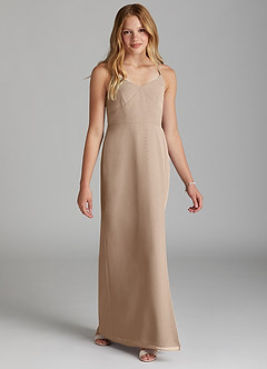 Azazie Becca Junior Robe Sirène en Mousseline de soie Taupe image5