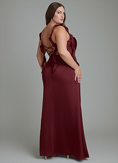 Azazie Jessamine Bridesmaid Dresses Cabernet Sheath Corset Stretch Satin Dress image9
