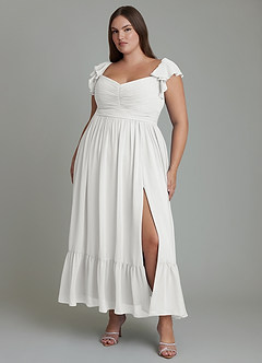 Azazie Anaya Vestidos de damas de honor Vestido Blanco de Gasa de Línea A con Escote corazón image1
