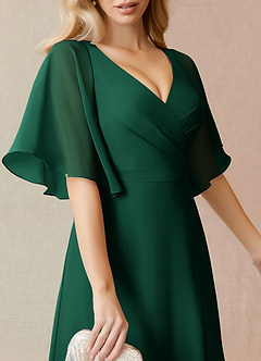 Azazie Cierra Bridesmaid Dresses Emerald A-Line V-Neck Chiffon Dress image7