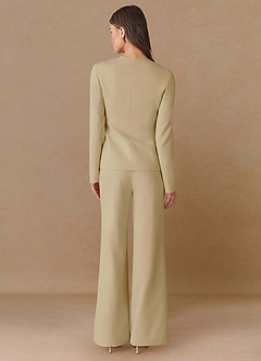 front Elara Champagne Extreme-Plunge Refined Weave 2-Piece Suit