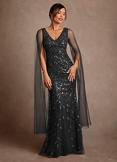 Azazie Arizona vestidos de madre de la novia Vestido de Negro de Tul de Corte Recto con Encaje image2