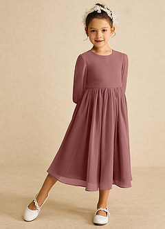 Azazie Lolo Flower Girl Dresses Desert Rose A-Line with Sleeves Chiffon Dress image2