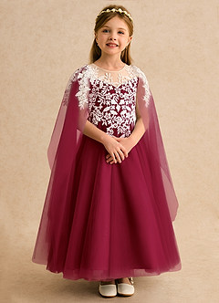 Azazie Dandelion Blumenmädchenkleider Ballkleid Spitze Kleid Burgunderrot image7