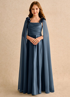 Azazie Rosita Girls Formal Jurken voor bloemenmeisjes A-Lijn Jurk van Mat Satijn Geplooid Neptunus image5