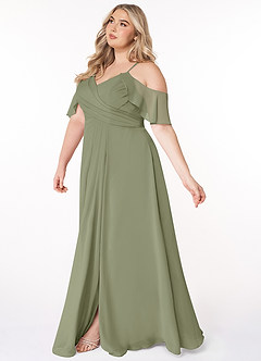 Azazie Dakota Vestidos de damas de honor Vestido de Pistacho de Gasa de Corte en A con Cuello en V plisado image17