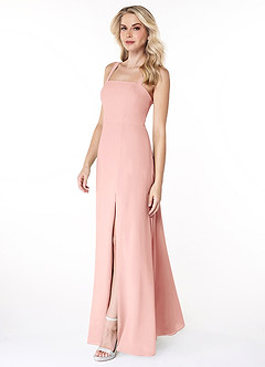 Azazie Jay Bridesmaid Dresses Rosette A-Line Square Neckline Side Slit Chiffon Dress image4