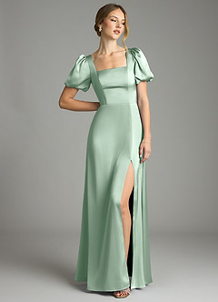 Azazie Fyona Brautjungfernkleider A-Linie Plissee Stretch-Satin Kleid Agave image3