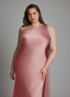 Azazie Juniper Pasjurken voor thuis Jurk van Stretch Satijn met Zeemeermin One-shoulder Stoffige Roos image12