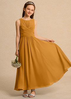 Azazie Ducky Junior Formal Flower Girl Dresses Butterscotch A-Line Pleated Chiffon Dress image1