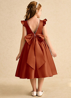 Azazie Dumpling Flower Girl Dresses Paprika A-Line Bow Matte Satin Dress image1