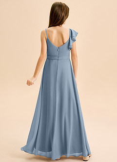 Azazie Kelsea Junior Vestido de Azul Polvoriento de Gasa de Corte en A con Volante image2