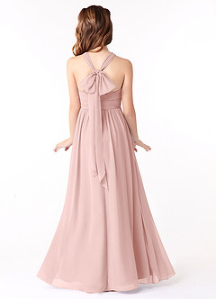 Azazie Jaylah Junior Powder Pink A-Line Ruched Chiffon Dress image2