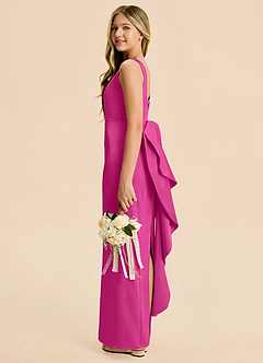 Azazie Emi Junior Fuchsia Sheath Bow Stretch Satin Dress image3