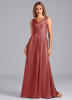 Azazie Karina Bridesmaid Dresses Antique Rose A-Line Pleated Stretch Satin Dress image4