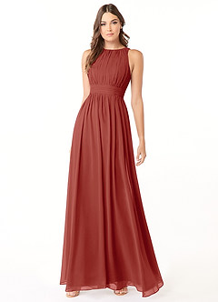 Azazie Luz Bridesmaid Dresses Terracotta A-Line Lace Chiffon Dress image3
