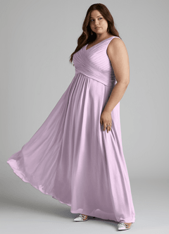 Azazie Flora Robes de demoiselle d'honneur Robe Trapèze en Mousseline de soie Plissée Frostiges Flieder image12