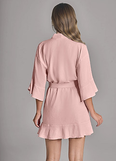 front Matching Color 2-Piece Ruffled Cloud-Soft Robe and Slip Set